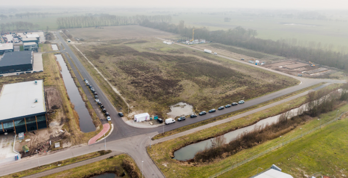 Luchtfoto van het terrein waar Vletgaarsmaten 2C gebouwd wordt.