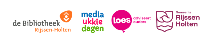 Logo's van de bibliotheek Rijssen-Holten, media ukkie dagen, Loes adviseert ouders en gemeente Rijssen-Holten.